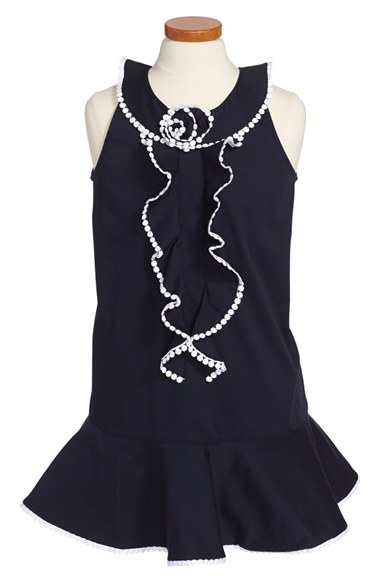 Oscar de la Renta Sleeveless Drop Waist Dress (Little Girls & Big Girls) in Navy Blue
