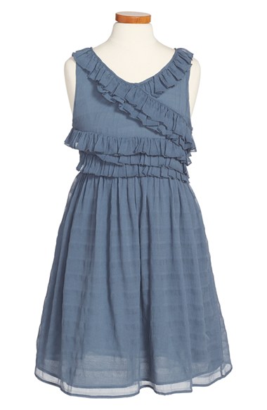 Burberry Crinkle Chiffon Dress (Little Girls & Big Girls) in Stone Blue