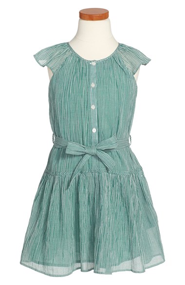 Burberry 'Talley' Seersucker Cap Sleeve Dress (Little Girls & Big Girls) in Bright Forest Green 