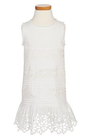Oscar de la Renta Sleeveless Lace Dress (Toddler Girls) in Optic White