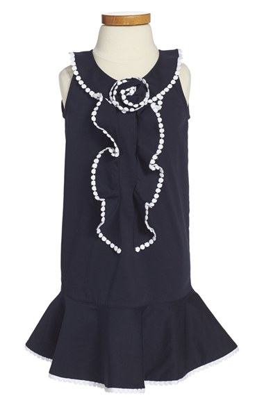 Oscar de la Renta Sleeveless Drop Waist Dress (Toddler Girls) in Navy Blue