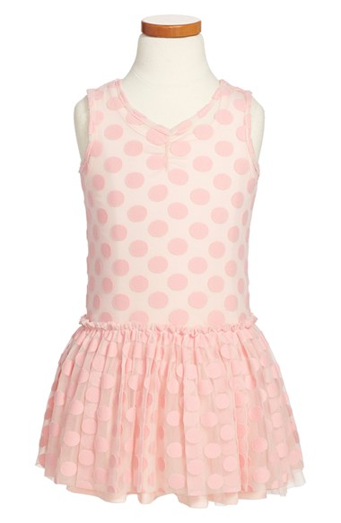 Pippa & Julie Mesh Dot Drop Waist Dress (Toddler Girls, Little Girls & Big Girls) in Peach