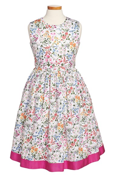  Oscar de la Renta 'English Garden' Sleeveless Party Dress (Little Girls & Big Girls) in Optic White and Watermelon