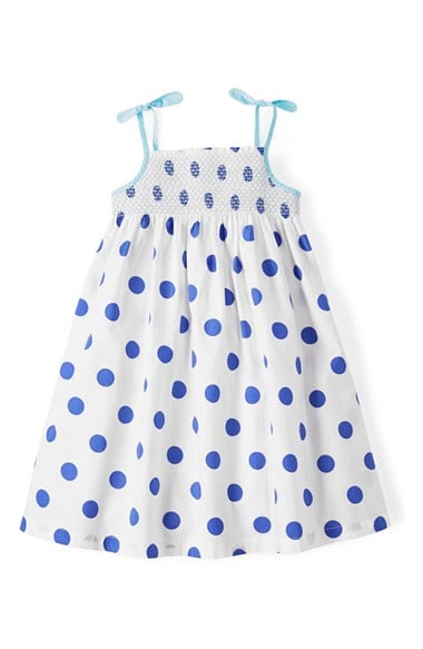 Mini Boden Strappy Sundress (Toddler Girls, Little Girls & Big Girls) in Harbour Blue Spot