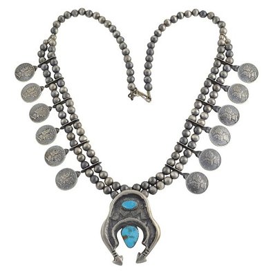 Select Jewelry Displays Sterling Silver Turquoise Mercury Dime Coin Squash Blossom Necklace Navajo