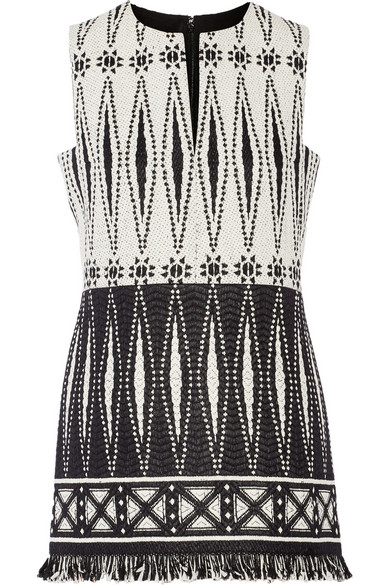 TORY BURCH Mira jacquard-tweed tunic in Black and Ivory Woven Jacquard