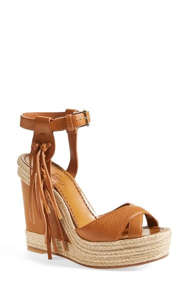 Valentino 'Rockee' Fringe Wedge Sandal (Women) in Brown