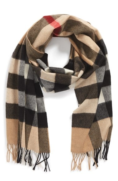 Burberry Cashmere Scarf in Camel Check