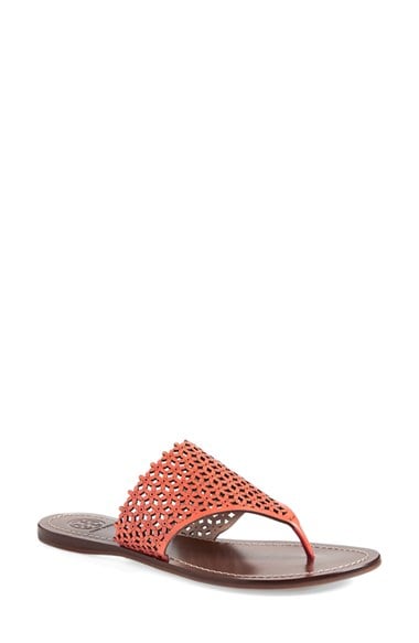Tory Burch 'Daisy' Perforated Sandal (Women) in Poppy Coral