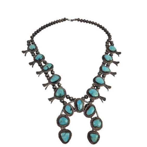Sterling Turquoise Squash Blossom Necklace