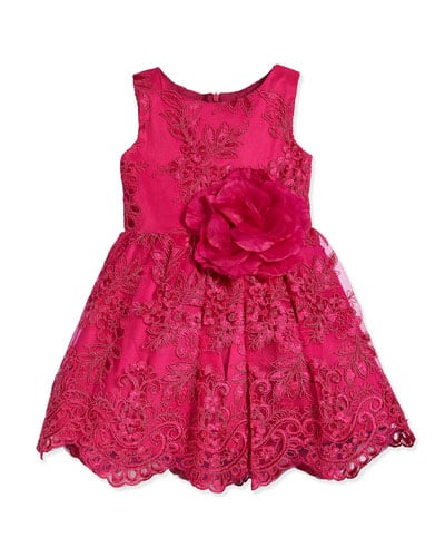 Zoe Embroidered Floral-Lace Dress in Pink 