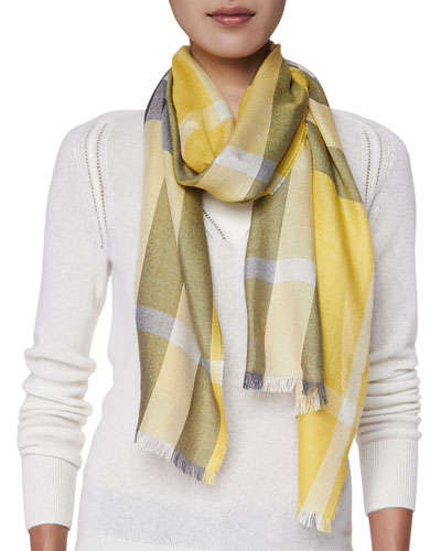 Burberry Cashmere Half Mega Check Scarf in Yellow 