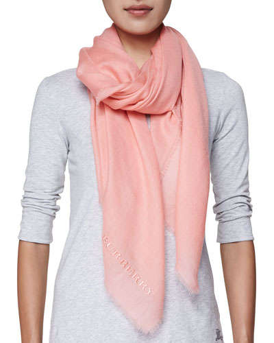 Burberry Logo-Embroidered Cashmere Scarf in Coral Pink