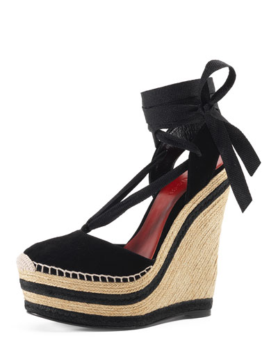 Gucci Alexis Lace-Up Espadrille Wedge Nero in Black