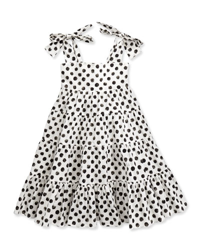 Dolce & Gabbana Polka-Dot-Print Poplin Dress, 3-24 Months in Black and White