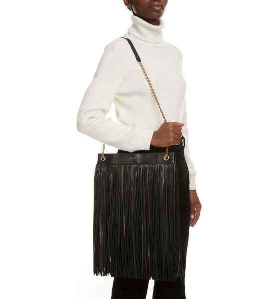 Saint Laurent Large Grace Fringe Leather Hobo Noir best designer fringe bags handbag