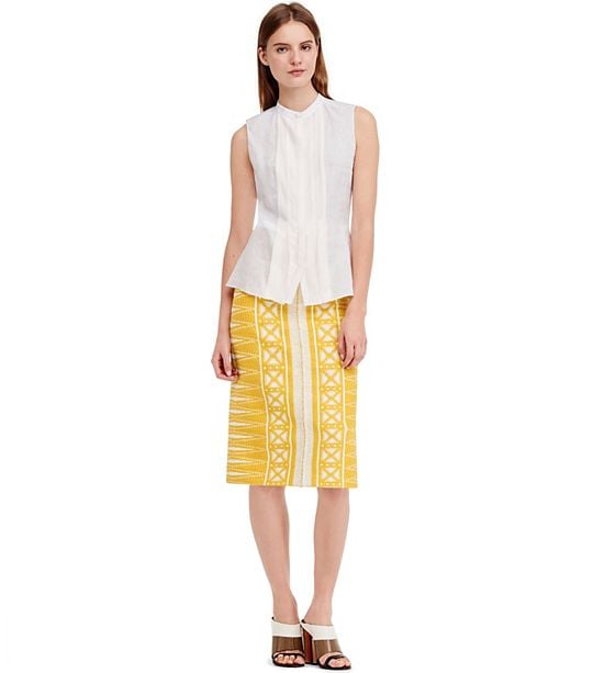 Tory Burch PLEAT-FRONT LINEN SHELL in White