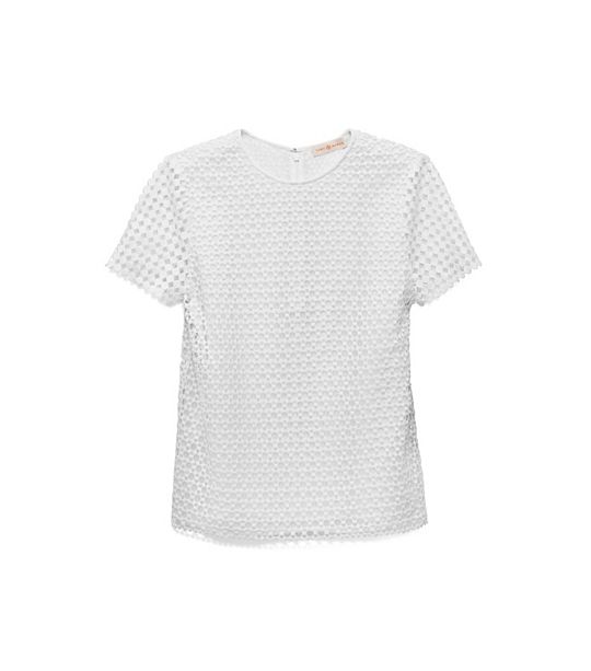 Tory Burch CRESCENT GUIPURE TOP in White