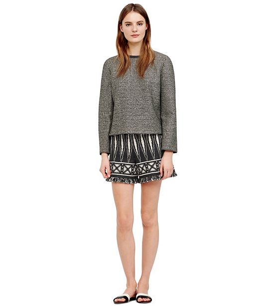 Tory Burch Savora Tweed Short in Black/New Ivory Bologan A