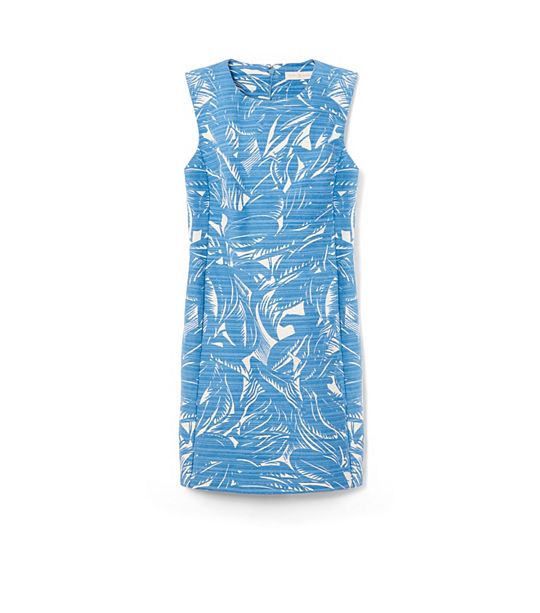 Tory Burch CORDED COTTON LINEN CREWNECK DRESS in Gulf Shore Tabora C
