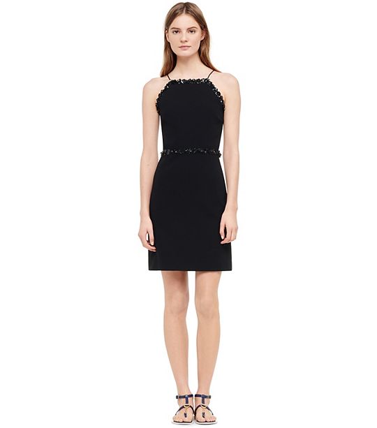 Tory Burch EMBELISHED CREPE SHORT DRESS in Black