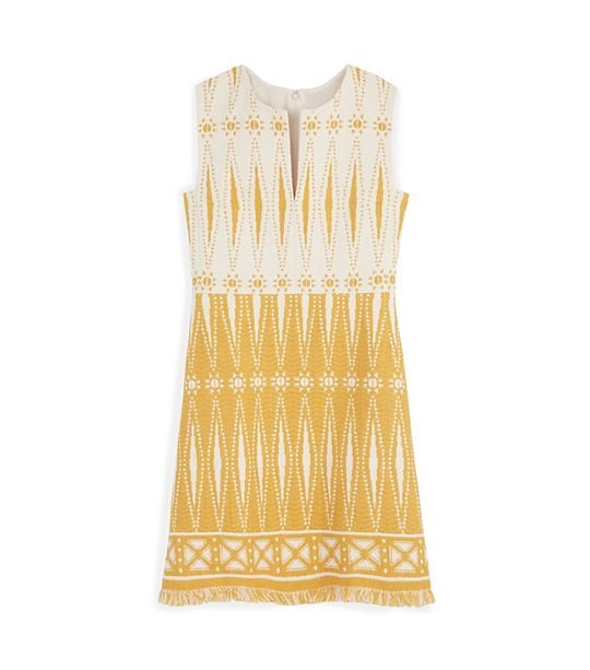 Tory Burch SAVORA TWEED DRESS in Honey Mustard/New Ivory Bologan B
