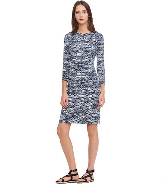 Tory Burch SILK INTERLOCK FITTED DRESS in Peninsula Blue Tribal Geo D