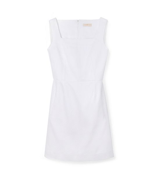 Tory Burch PIQUÉ SQUARE-NECK DRESS in White