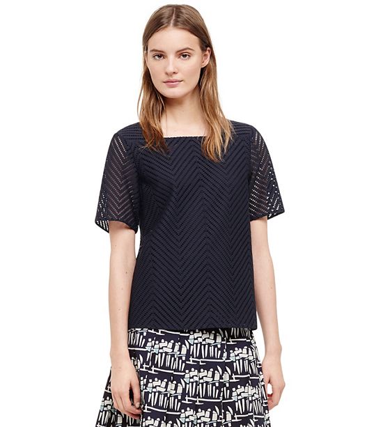 Tory Burch EYELET TOP in Medium Navy