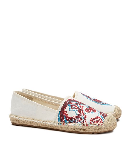Tory Burch 3-D LOGO FLAT ESPADRILLE in Ivory