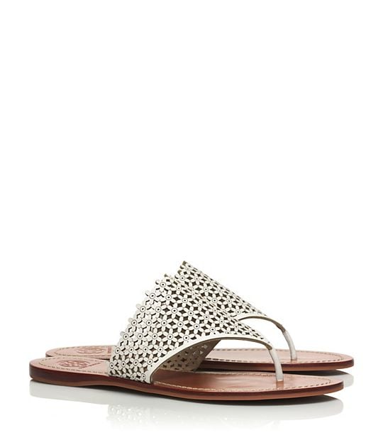 Tory Burch FLORAL PERFORATED FLAT THONG SANDAL in IVORY