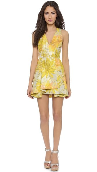 alice + olivia Tanner V Neck Flare Dress in Yellow Multi