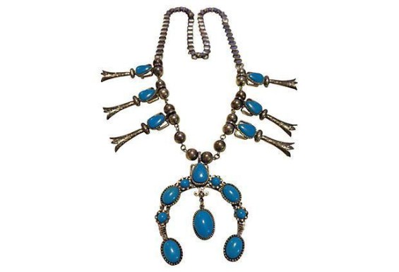 Simulated Turquoise Squash Blossom Necklace