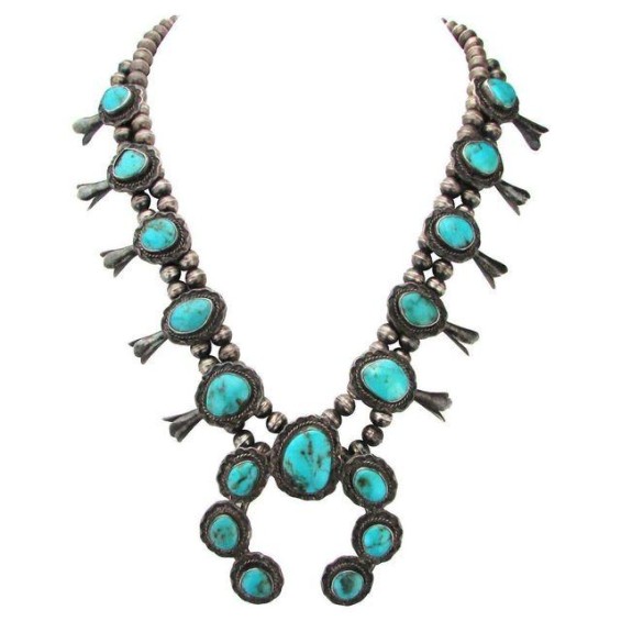 1960s Squash Blossom Turquoise Necklace