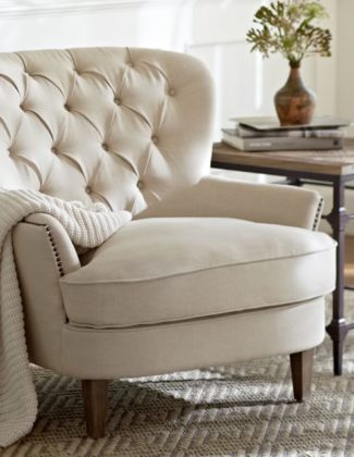 CARDIFF TUFTED UPHOLSTERED ARMCHAIR with NAILHEAD TRIM. Pottery Barn