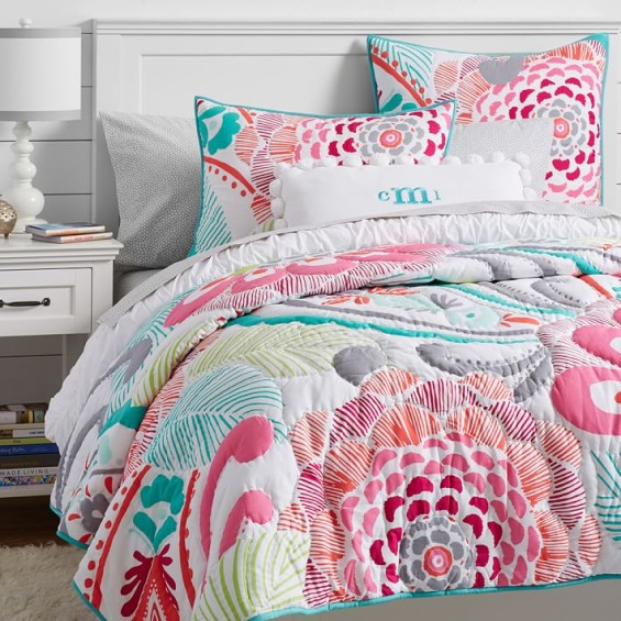 Ocean Bloom Wholecloth Quilt + Sham. Pottery Barn Teen/PB Teen