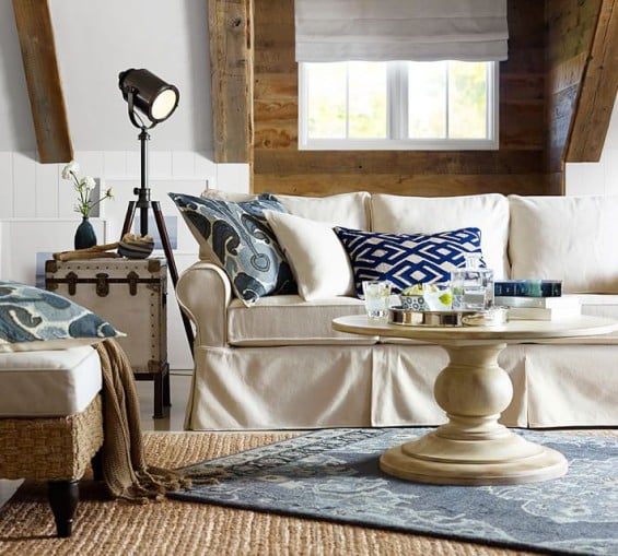 Pottery Barn DAWSON ROUND COFFEE TABLE in Weathered White