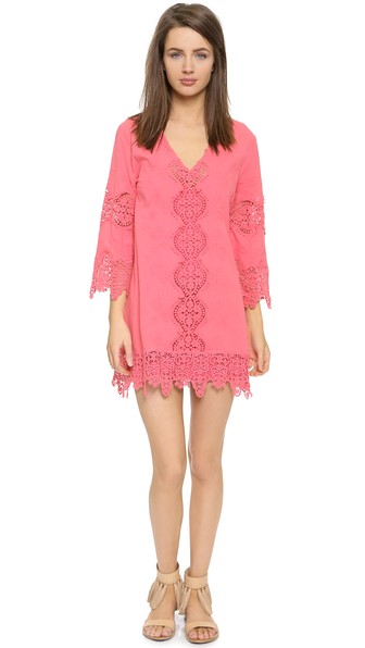 Nightcap Clothing Embroidered Tunic Dress in Coral Kentucky Derby Party Dress