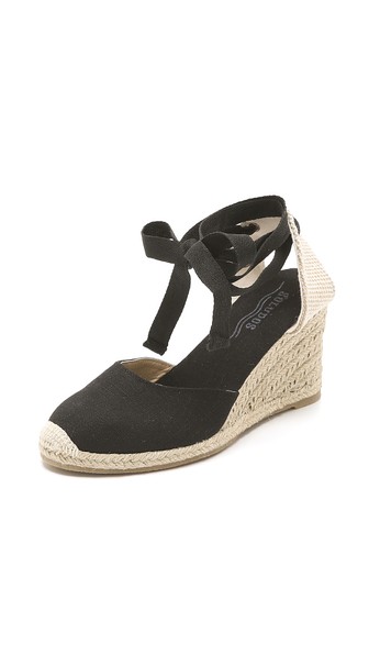 Soludos Linen Wedge Espadrilles in Black