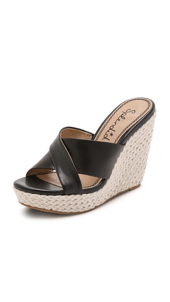Splendid Dinah Rope Crisscross Wedge Slides in Black