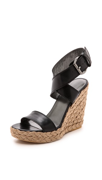 Stuart Weitzman Jute Trim Xray Sandals in Black