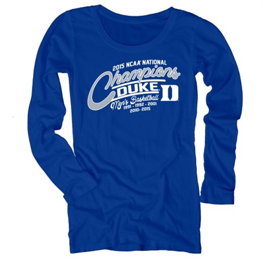 Duke Blue Devils Women's Duke Blue 2015 NCAA Men's Basketball National Champions Five One Scoop Neck Long Sleeve T-Shirt