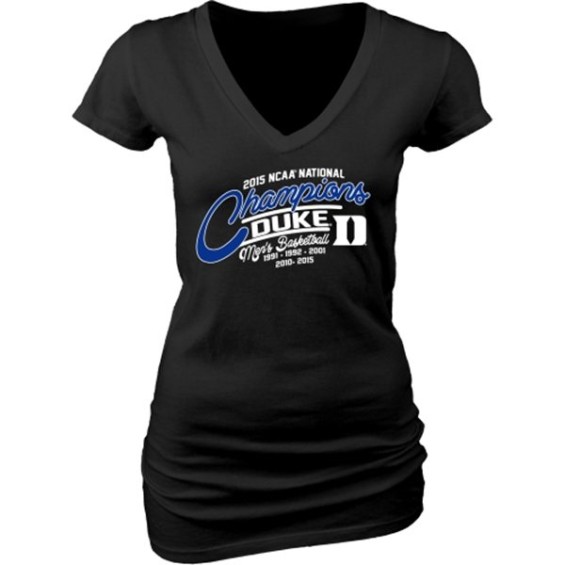 Duke Blue Devils Women's Black 2015 NCAA Men's Basketball National Champions Five One V-Neck T-Shirt (1991, 1992, 2001, 2010, 2015)