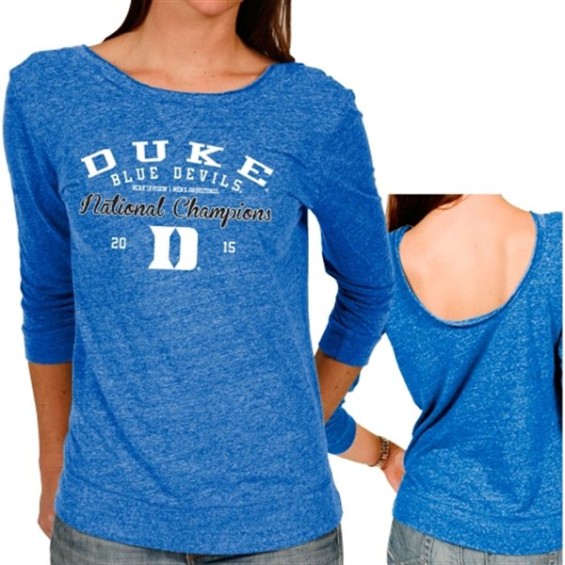 Duke Blue Devils Women's Duke Blue 2015 NCAA Men's Basketball National Champions Scoop Neck Three-Quarter Long Sleeve T-Shirt