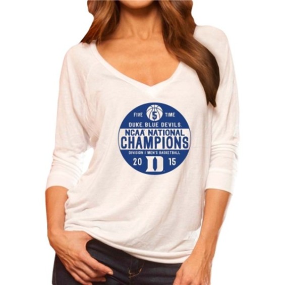 Duke Blue Devils Women's White 2015 NCAA Men's Basketball National Champions Viscose Long Sleeve T-Shirt