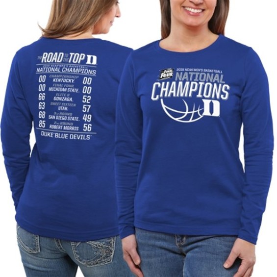 Duke Blue Devils Women's Duke Blue 2015 NCAA Men's Basketball National Champions All Score Road To The Top Long Sleeve T-Shirt