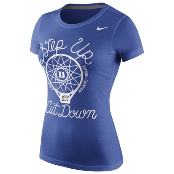 Nike Duke Blue Devils Women's Duke Blue 2015 NCAA Men's Basketball National Champions Step Up Cut Down Net Celebration T-Shirt