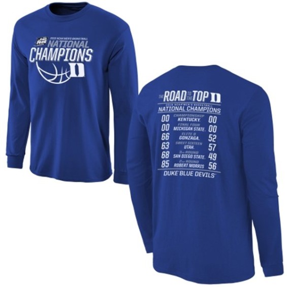Duke Blue Devils Duke Blue 2015 NCAA Men's Basketball National Champions All Score Road To The Top Long Sleeve T-Shirt