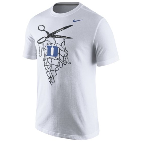 Nike Duke Blue Devils White 2015 NCAA Men's Basketball National Champions Celebration Net & Scissors T-Shirt