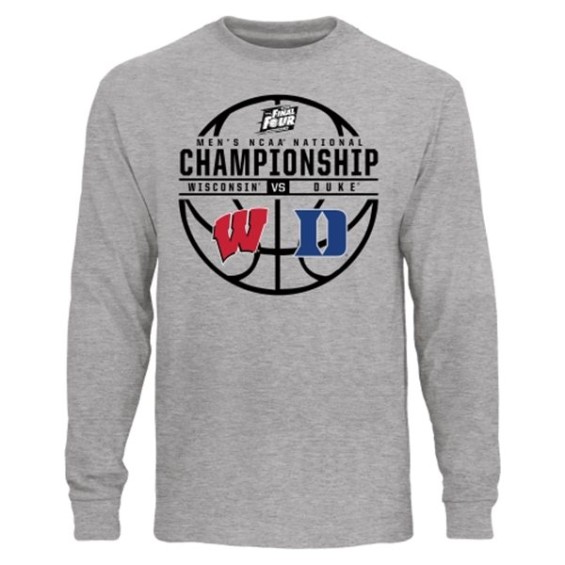 Wisconsin Badgers vs. Duke Blue Devils Ash 2015 NCAA Men's Basketball National Championship Game Matchup Long Sleeve T-Shirt